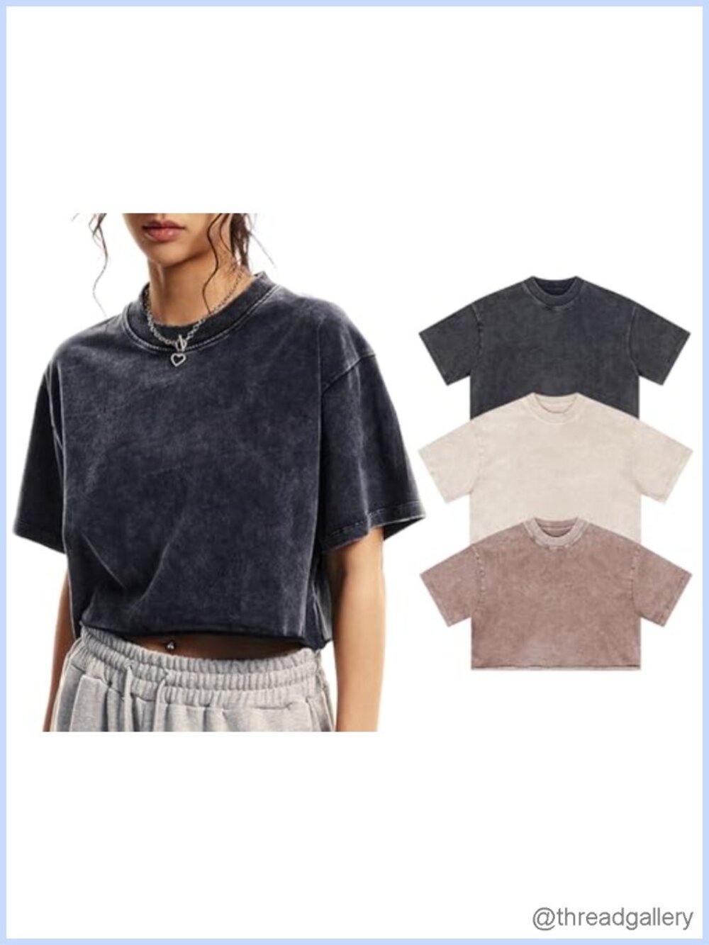 Women's Oversized Vintage Acid Wash Cropped T-Shirt 100% Cotton